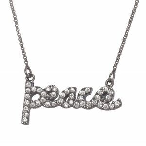 New Lisa Freede CZ Peace Script Gunmetal Necklace Edgy Rock Romantic